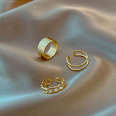 New cool metal texture three gold three piece ring -J179G